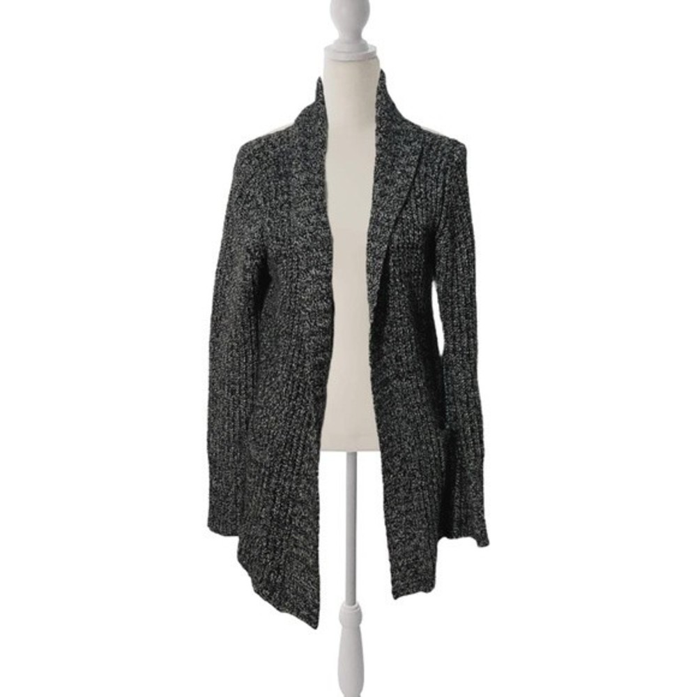 Joan Vass Medium Sweater Gray Cable Knit Long Sleeve Button Up V-neck Cardigan